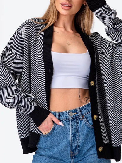 Cárdigan de punto grueso, holgado y a rayas